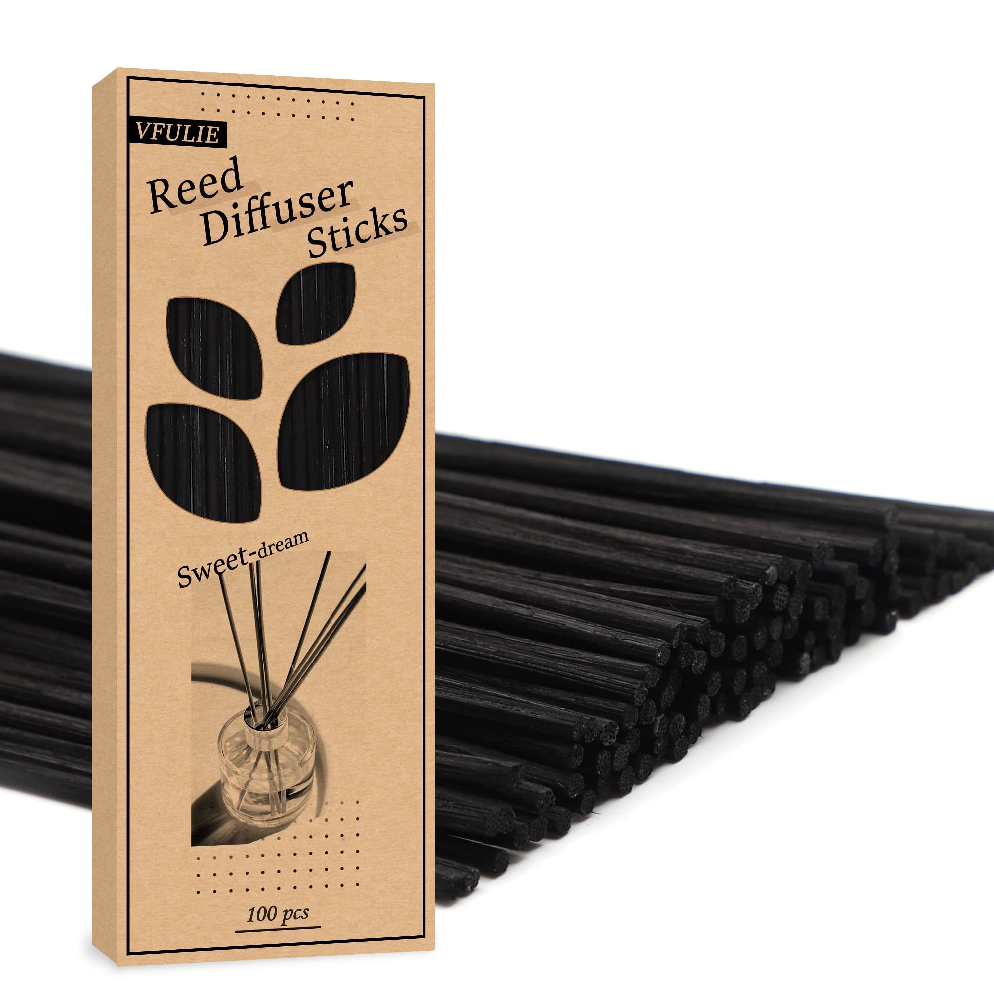VFULIE 100PCS Reed Diffuser Sticks, 10 Inch Natural Rattan Wood Sticks Essential Oil Aroma Diffuser Sticks Refill Replacement for Aroma Fragrance (Black)