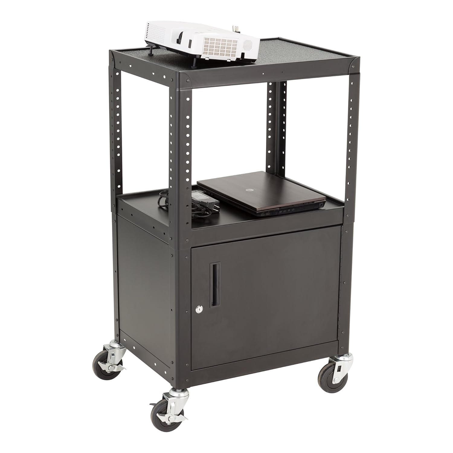 Norwood Commercial Furniture NOR-GNO1010-SO Adjustable Metal AV Cart with Locking Cabinet & Power: Industrial & Scientific