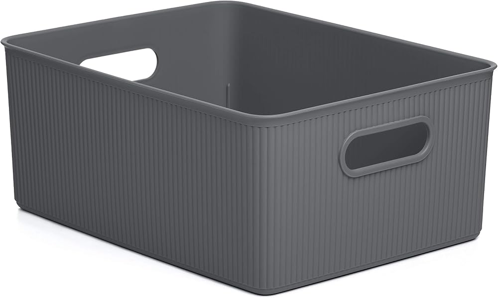 TATAY 15 L Plastic Storage Basket Baobab Grey Integrated Handles