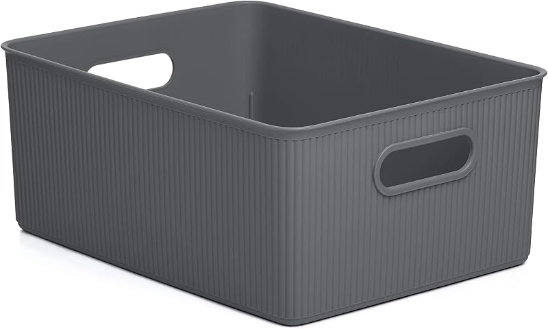 TATAY 15 L Plastic Storage Basket Baobab Grey Integrated Handles