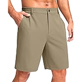 Pudolla Men's Casual Shorts 9" Lightweight Golf Shorts with 3 Pockets Stretch Quick Dry Work Shorts（Medium_Khaki 9_XL