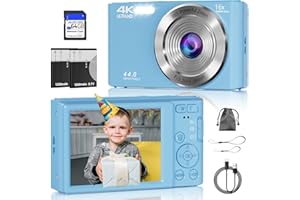 CEYE Digital Camera, FHD 4K Digital Camera with 64GB SD Card, 44MP Digital Point and Shoot Camera, 16X Digital Zoom, Anti Shake, 3-LED Fill Lights, Compact Camera for Kids Teen Boys Girls, Blue