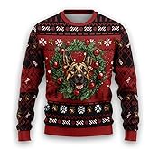 V-DECORPARKS Cute Dog Ugly Christmas Sweater for Women, Wreath Dog Mens Ugly Sweater Xmas Holiday Crew Neck Sweatshirt PA85