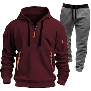 Vividcrate Mens Quarter Zip Sweatsuit 2 Piece Set Pullover Long Sleeve Hoodies Fleece-Lined Cargo Sweatpants for Fall winter