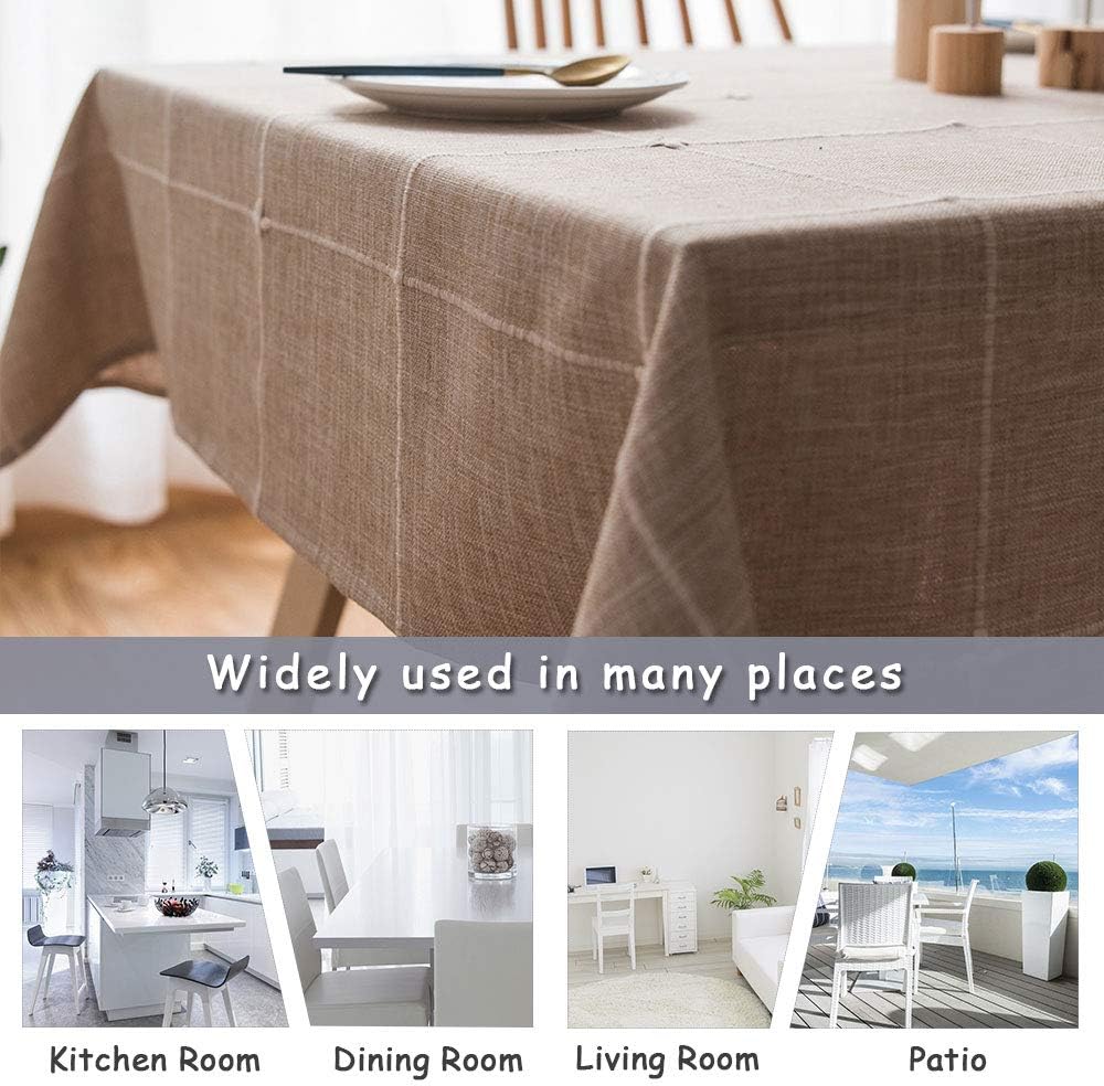 ColorBird Solid Embroidery Lattice Tablecloth Cotton Linen Dust-Proof Checkered Table Cover for Kitchen Dinning Tabletop Decoration (Rectangle/Oblong, 52 x 120 Inch, Linen): Kitchen & Dining