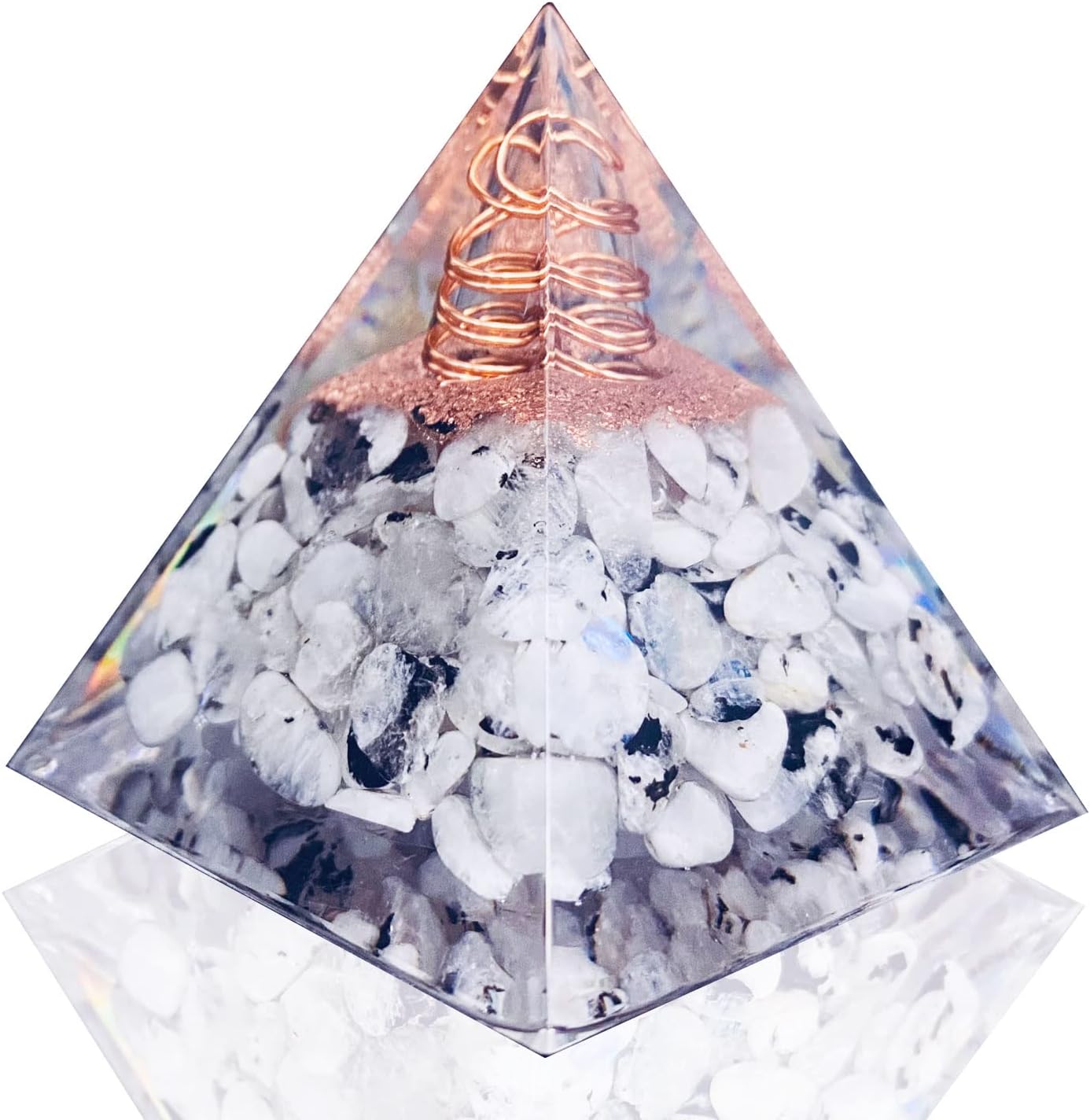 Mixed Media - New Inspirational Orgonite Pyramid for Success | Rainbow Moonstone Orgone Pyramid for Anti-stress - Calmness – Growth – Strength – Healing Crystal Gemstone Pyramid 2.4IN*2.4IN
