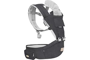 FRUITEAM - Safety-Certified Baby Carrier with Hip Seat - All Position Baby Chest Carrier - Front and Back Carry Baby Carrier Nerborn to Toddler with Head Hood, Misty Grey