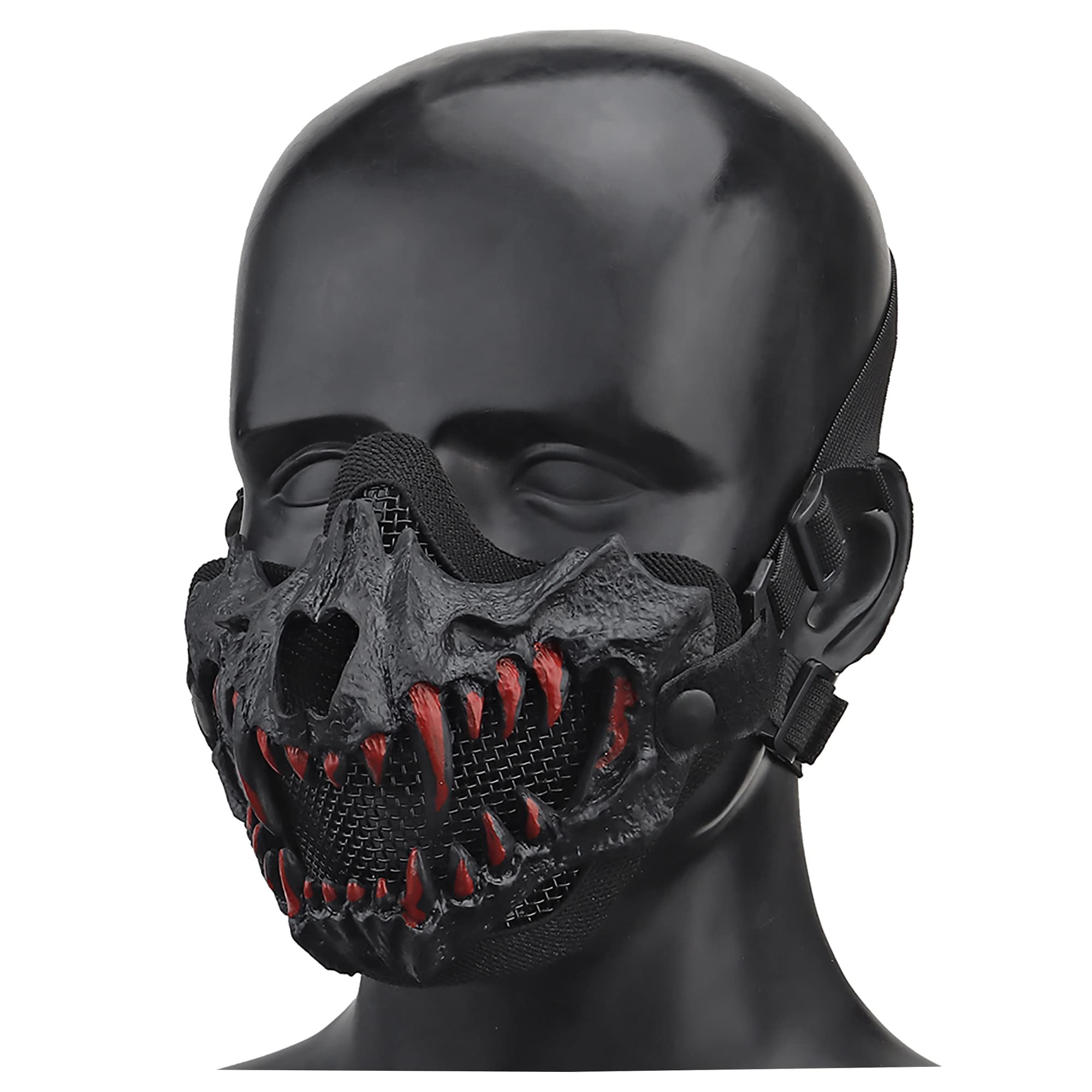 Airsoft Mesh Mask Half Face Breathable Tactical Skull Mask for Paintball CS Game Halloween Cosplay (Black)