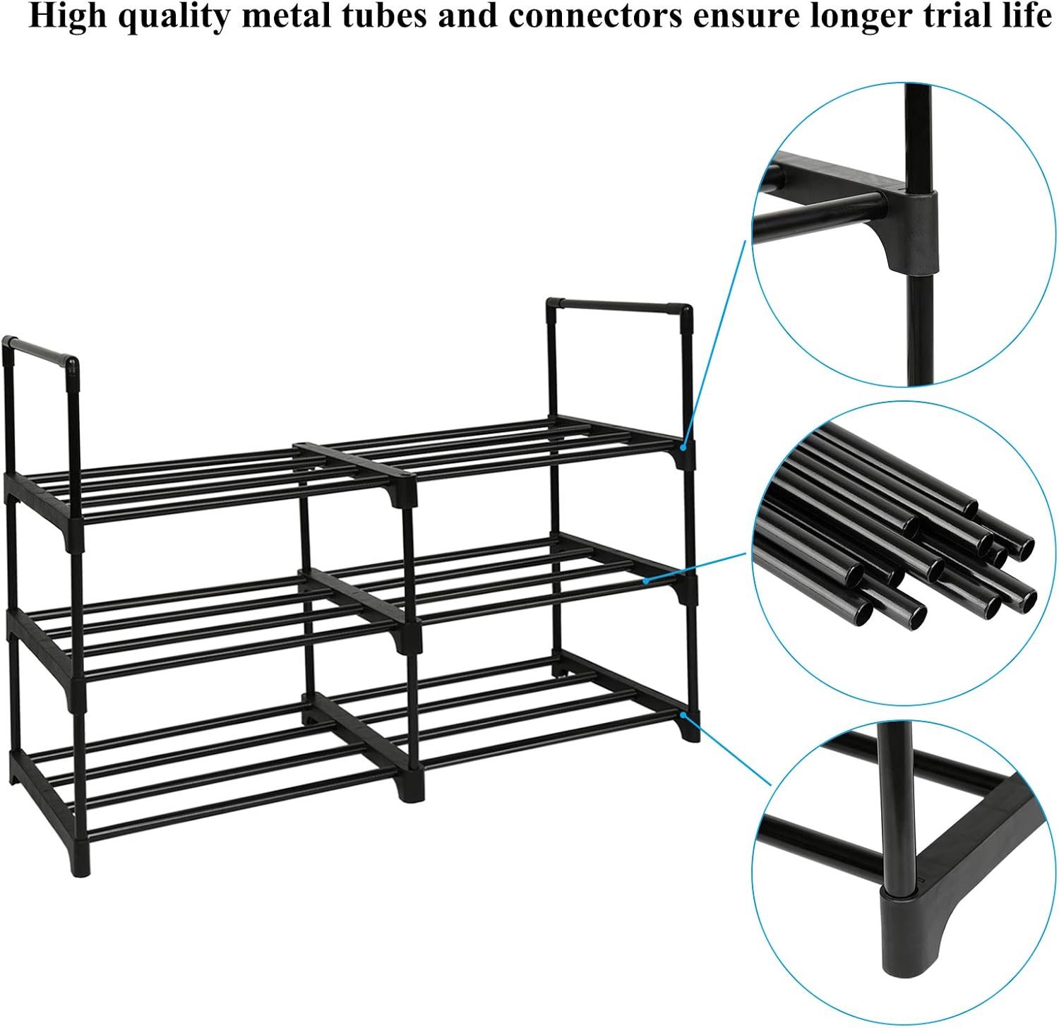 PHINGEER 3Tier Shoe Rack, Metal Small Shoe Storage Shelves, Double Row