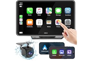 KISWUREN Carplay Screen for Car, 7" HD Wireless Portable Car Play Touchscreen Car Stereo with Android Auto Mirror Link/Backup Camera/GPS Navigation for Car