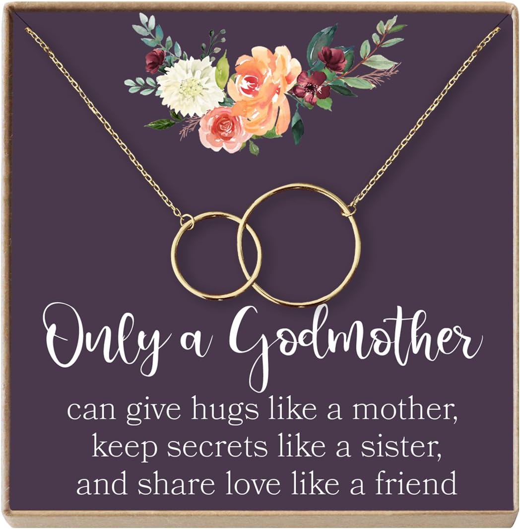 Dear Ava Godmother Proposal Gift Necklace - 2 Asymmetrical Interlocking Circle Necklace for Your Be My Fairy Godmother Request and Proposal - Godmother Jewelry Charm Comes in Gold Plated Brass