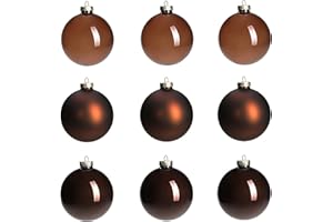 AOMOONOA Brown Glass Christmas Ball Ornaments for Xmas Tree, 3.15” Christmas Hanging Ornaments Set of 9 Xmas Baubles for Holiday Party Decorations Gifts