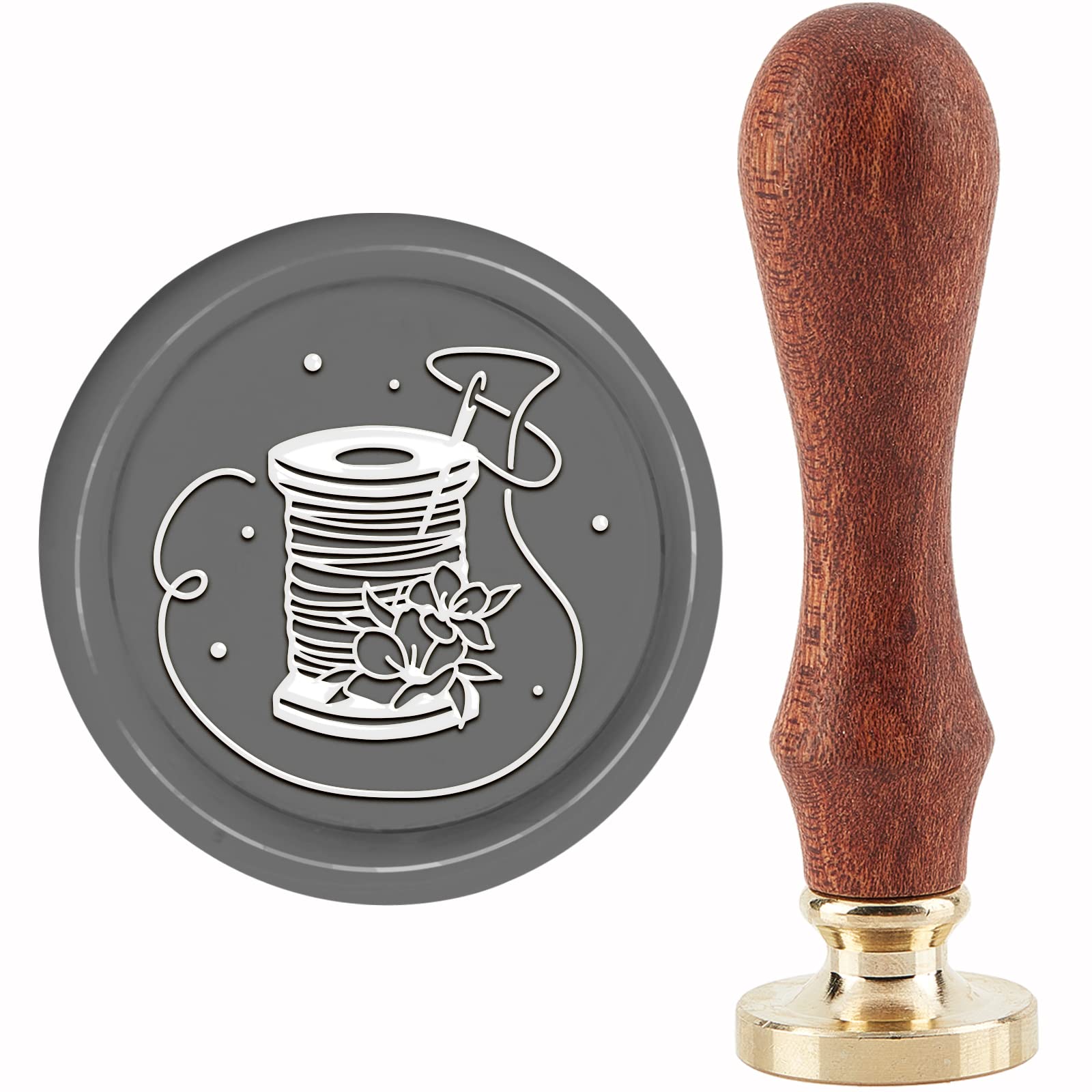 CRASPIRE Sewing Wax Seal Stamp Needle Sealing Wax Stamps Flowers 30mm Retro Vintage Removable Brass Stamp Head with Wood Handle for Wedding Invitations Halloween Christmas Thanksgiving Gift Packing