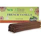 Bless-French-Vanilla 100%-Natural-Handmade-Hand-Dipped-Incense-Sticks Organic-Chemicals-Charcoal-Free Purification-Relaxation-Positivity-Yoga-Meditation Best-Woods-Scent (100 Sticks(5.25 OZ))