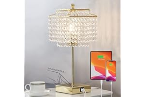 Luvkczc USB Bedside Crystal Table Lamp Gold, Touch Control Lamp, 3-Way Dimmable with Shade for Bedroom, Living Room, 6W LED Bulb Included
