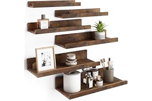 Fixwal Floating Shelves, 6 Sets of Wall Mounted Shelves for Home Decor, Modern Picture Ledge Shelves for Living Room, Bedroom, Bathroom, Kitchen (Brown)