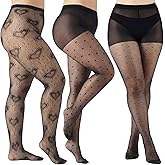 Geyoga 3 Pcs Heart Fishnet Tights Stretch Polka Dot Tights High Waist Valentines Heart Pantyhose Patterned Stockings