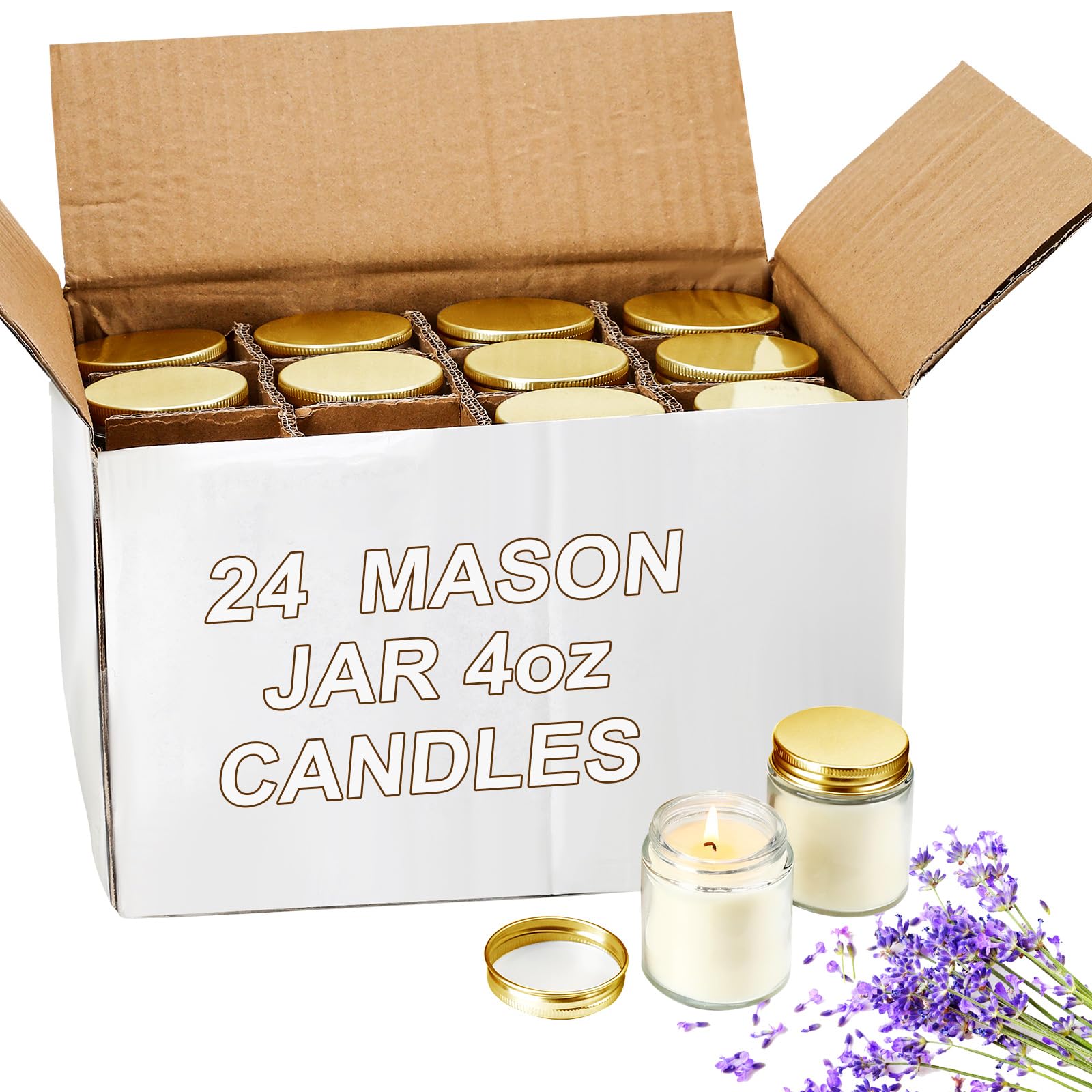 Photo 1 of Lounsweer 24 Pcs Bulk Mini Mason Jar Candles 4oz Small Scented Wedding Favors Gifts Lavender Wax Stress Relief Aromatherapy Candles for Christmas Birthday Baby Shower Party Favors(Gold)