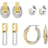 QJLE Two Tone Drop Dangle Earrings - Gold Silver Plated Hoop Huggie Earrings for Women - Trendy Jewelry