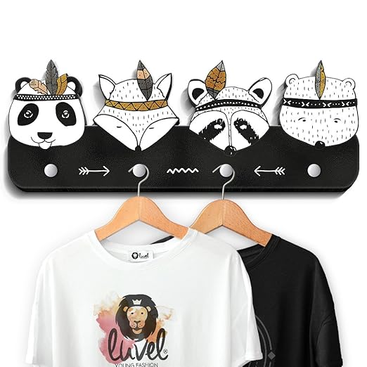 (G3) Kindergarderobe mit 4 Haken, viele Motive, Maße ca.: 40 x 15 x 1 cm, Wandgarderobe, Kleiderhaken, Wandhaken, Kindermöbel