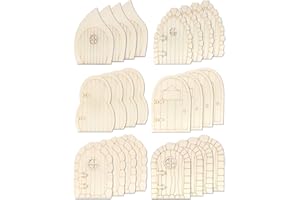 Cinvo 24 Pcs Wooden Fairy Doors Kit - Unfinished Miniature DIY Craft Doors with 6 Styles, Natural Wood Elf Door Blanks for Fairy Garden Decor, Christmas Crafts, Mini House Accessories