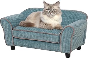 AFBKSS&BB Pet Sofa/Dog Bed with Luxury Striped Fleece Pet Bed Animal Sleeping Bed， Small Dog and Cat Couch Bed (Light Green)