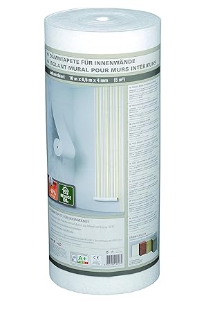 CLIMAPOR Dämmtapete unkaschiert, weiß, 10 x 0,5 m x ~ 4 mm, 8 Rollen (= 40 qm)