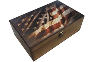 GUYTRENDz Rustic Flag Wooden Keepsake Box, Large Memory Box for Keepsakes, Decorative Storage Box for Memories, Jewelry, & Photos, Memorial Boxes for Men & Women