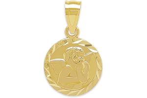 Charm America - Gold Baby Cherub Medallion Charm - 10 Karat Solid Gold - Dainty Cherub Pendant Necklace - Baby Angel Charm