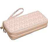 MKP COLLECTION Womens Fashion Double Zip Around Wallet Long Purse Credit Card Holder Bifold Ladies Cluth Wristlet Wrist Strap