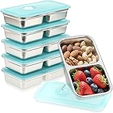 BSTUR Stainless Steel Snack Containers, 6-Pack Reusable Grab and Go Containers with Leakproof Lids, Dual Compartment Bento Box for Travel, Camping & Lunch Prep