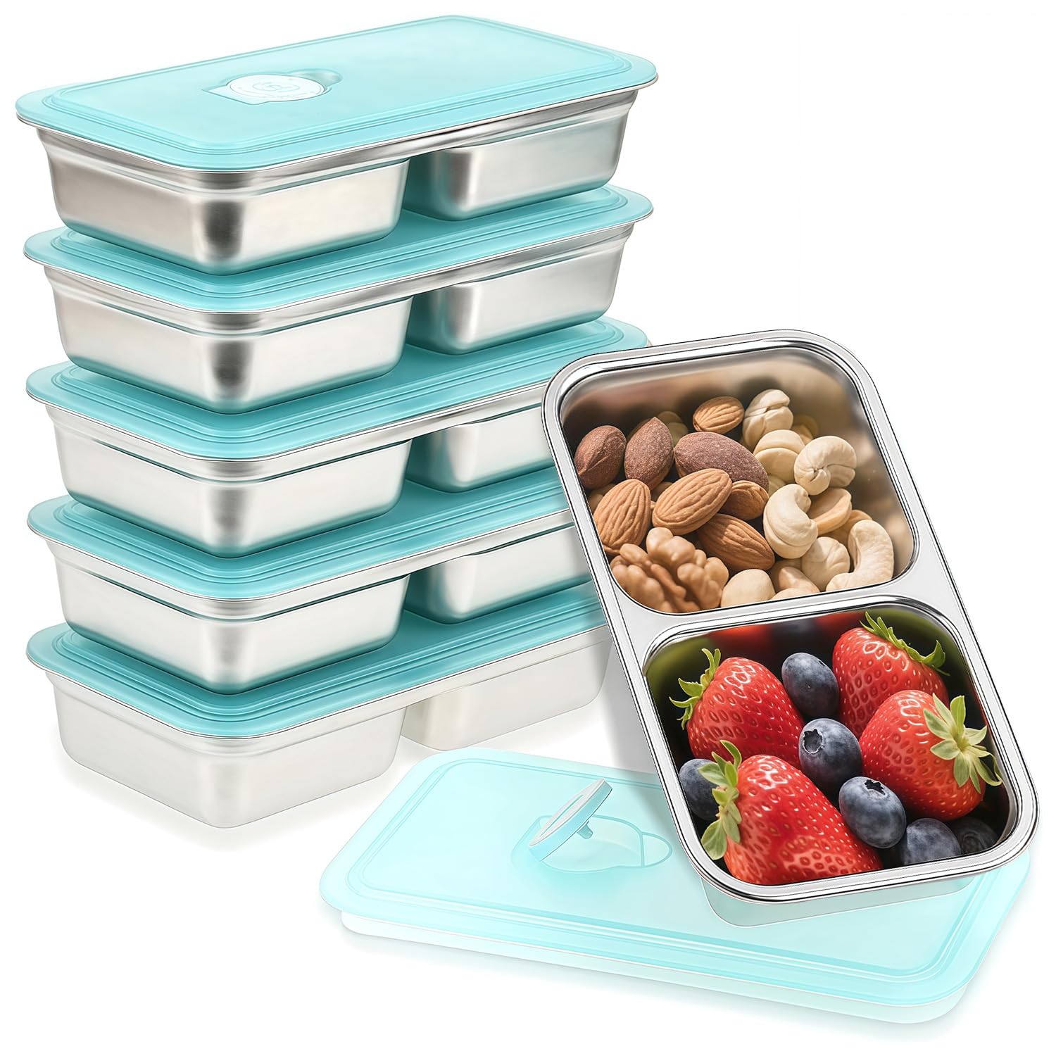 Photo 1 of 6Pcs 304 Stainless Steel Bento Boxes, 30 oz 2 Compartments Portable Food Storage Containers Snack Boxes with Leakproof Lids, Divided Meal Prep Lunch Box Food Container Dishwasher Safe