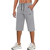 MAGCOMSEN Men's Capri Shorts Quick Dry Below Knee 3/4 Capri Pants with Zipper Pockets for Workout Running Training Summer