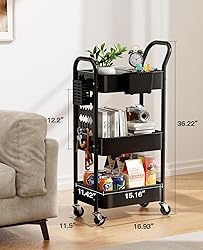 Pipishell 3-Tier Rolling Cart, Metal Utility Cart