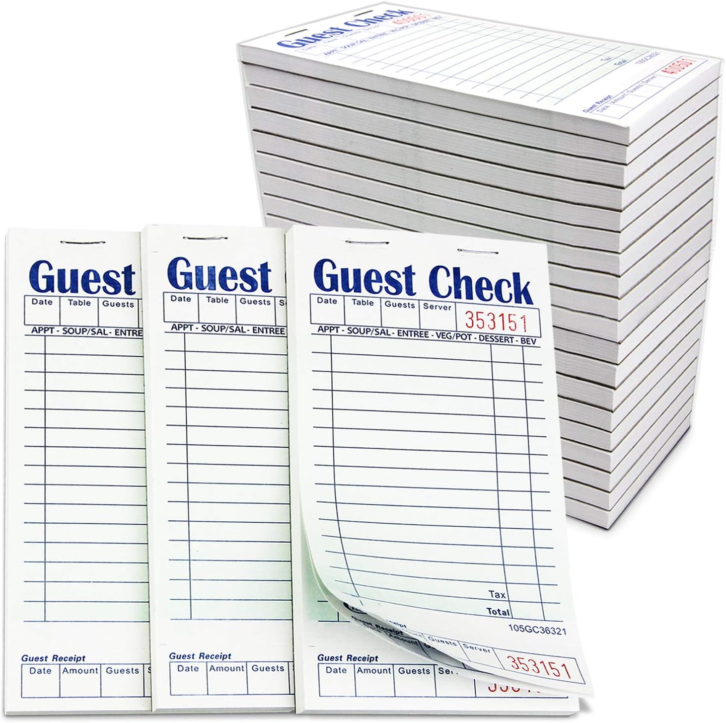 [20 Pads, 50 Sheets/Pad] Single Part Guest Checks Pad for Restaurants, Perforated 1 Part Green and White Check with Bottom Guest Receipt for Bars, Cafes and Restaurant Orders