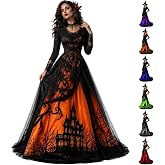 WQEVRCF Witch Dress for Women,Halloween Vampire Costumes Treehouse Thorns Witches Gothic Maxi Mesh Dresses