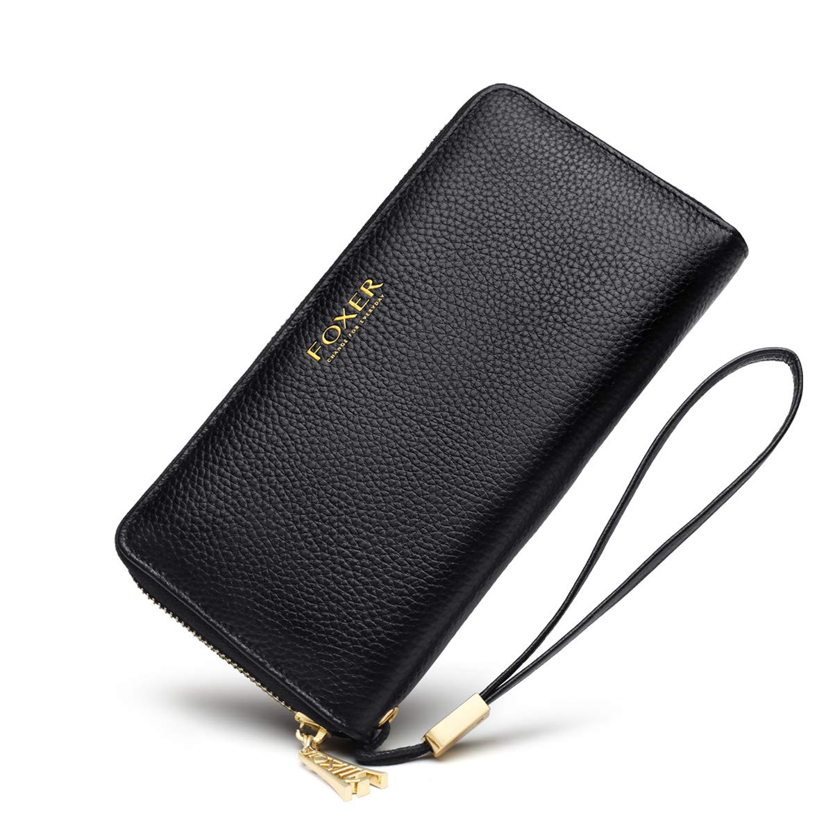 Leather Zip Around Wallets for Women, Genuine Leather RFID Blocking Gift Box Packing 17 Card Slots Ladies Long Purses with Zipper Coin Pocket Women's Clutch Wallets with Wristband (Black)