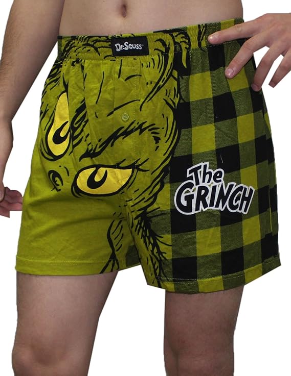 DR.SEUSS THE GRINCH Mens Functional Button Fly Boxer Shorts L