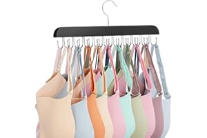 ZEDODIER Bra Hanger for Closet, Tank Top Hanger 20 Hooks Capacity, Wood Space Saving Hanger Closet Organizers and Storage for Dorm & Apartment, Black