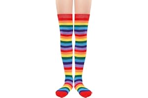 American Trends Womens Rainbow Socks Striped Knee High Socks Thigh High Stockings Casual Tube Socks Costume Leg Warmers