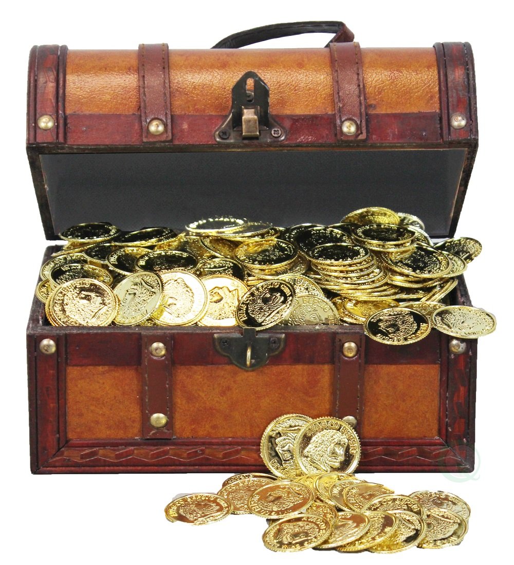 Faux Leather Pirate Treasure Chest with 144 Coins Toys & Games