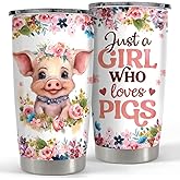 SANDJEST Pig Tumbler 20oz Stainless Steel Insulated Tumblers Coffee Travel Mug Cup Gift for Girls Teen Gifts for Birthday Christmas