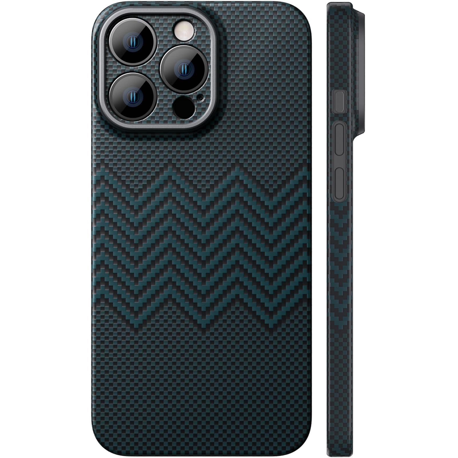 memumi for iPhone 16 Pro Max Carbon Fiber Case with Wavy Texture, Sturdy Durable 0.5 mm Aramid Fiber Slim Fit for iPhone 16 Pro Max Fiber Thin Case, Dream Series Wavy Blue