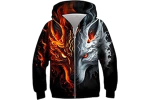 TUONROAD 6-14T Boys Girls Zip Up Hoodies Sweatshirts 3D Printed Cool Pullover with Pockets