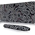 MELLIFLURORA Large Gaming Mouse Pad with Stitched Edges, Minimalist Topographic Map Desk Mat, Extended XL Mousepad with Anti-Slip Base, Cool Desk Pad for Keyboard and Mouse, 35 x 15.5 in
