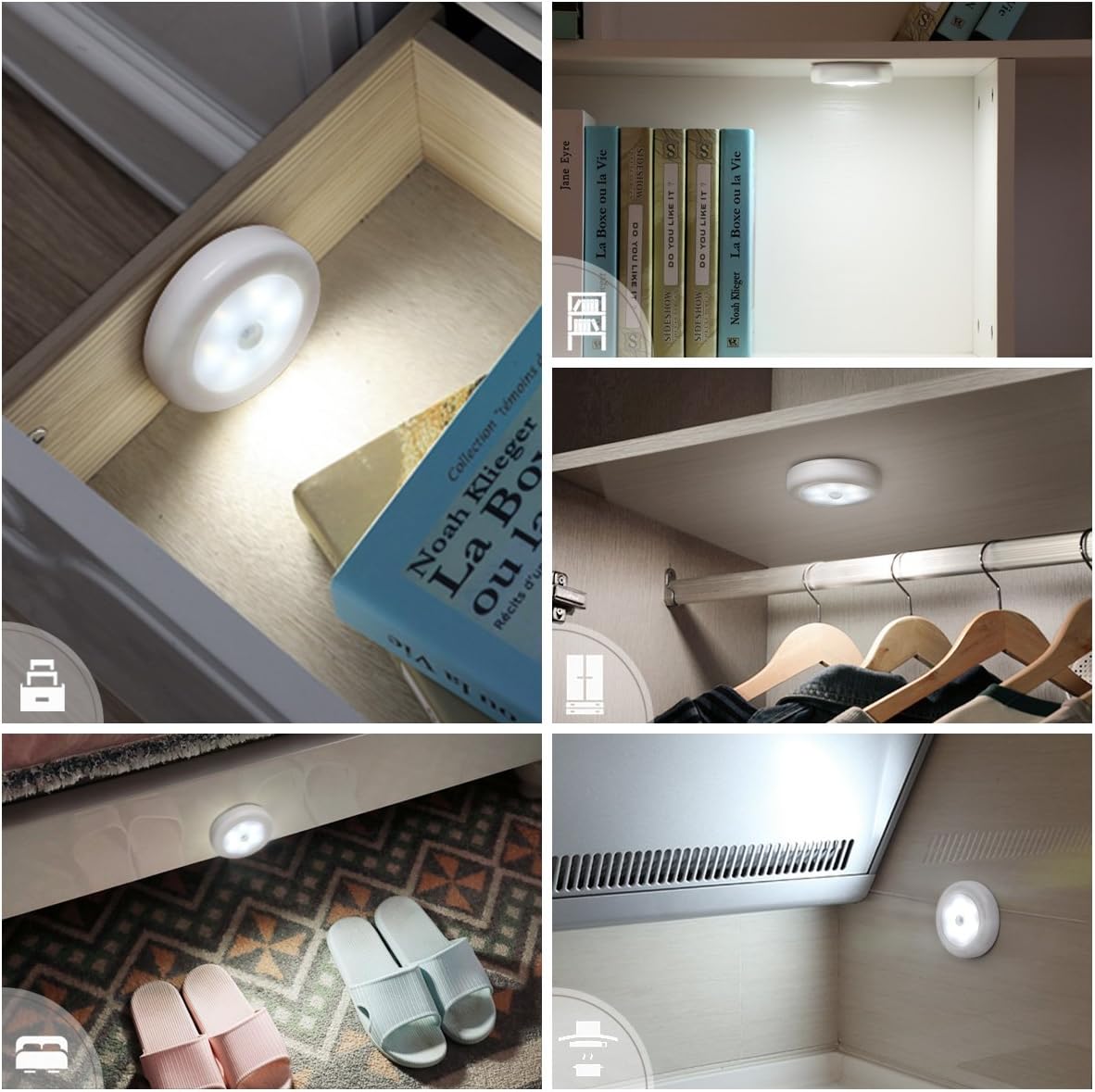 AMIR (Upgraded Version) Motion Sensor Lights, Battery-Powered LED Night Lights, Stick-Anywhere Closet Lights Stair Lights, Wall Lights for Hallway, Bathroom, Bedroom, Kitchen etc. (White - Pack of 3) - - 