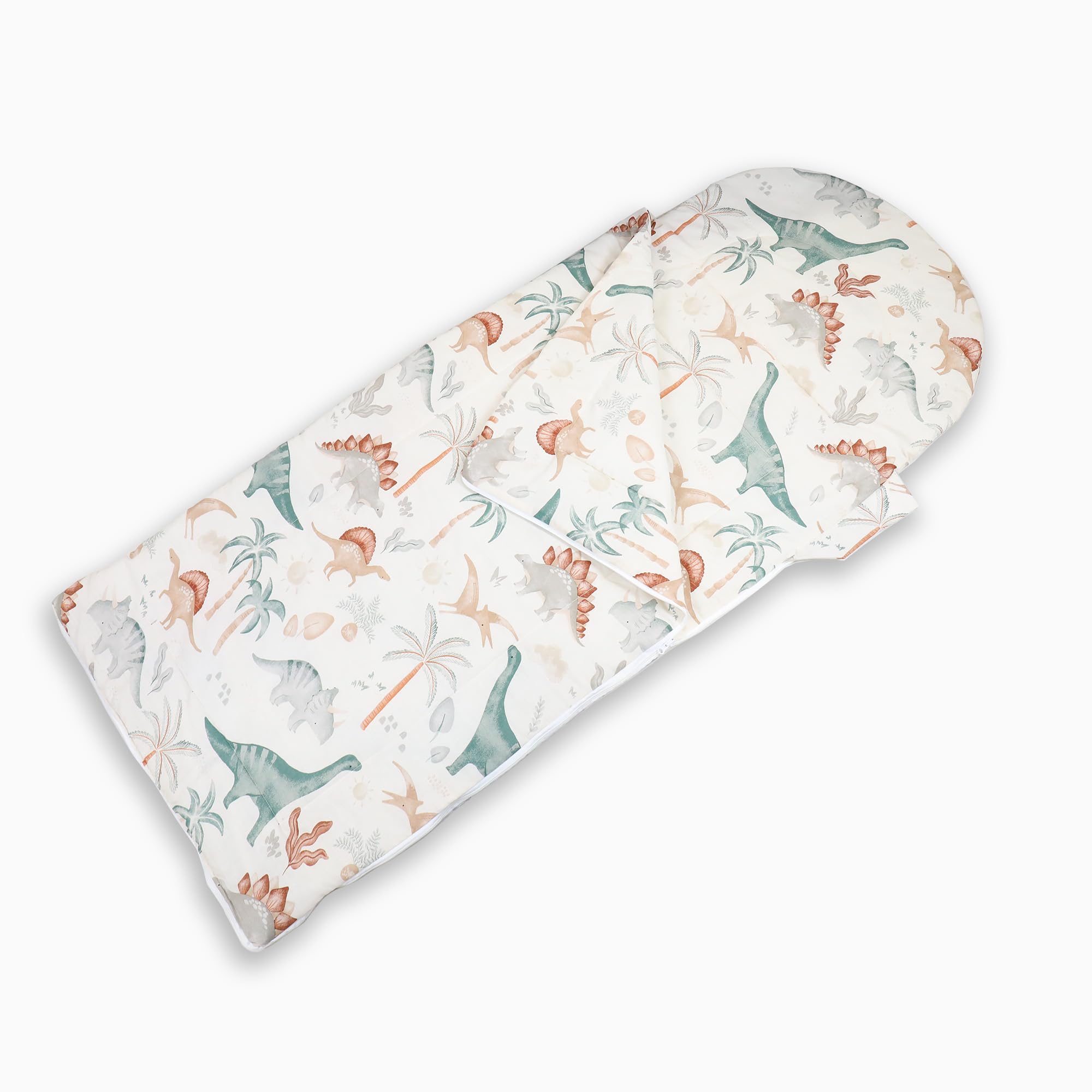 Happy Linen Company Girls Boys Kids Scandi Saurus Dinosaur Ivory 155 x 65 cm Reversible Sleeping Bag
