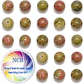 NCB Natural Stone Beads 100pcs 8mm Round Unakite Genuine Real Stone Beading Loose Gemstone Hole Size 1mm DIY Charm Smooth Beads for Bracelet Necklace Earrings Jewelry Making (Unakite, 8mm 100Beads)