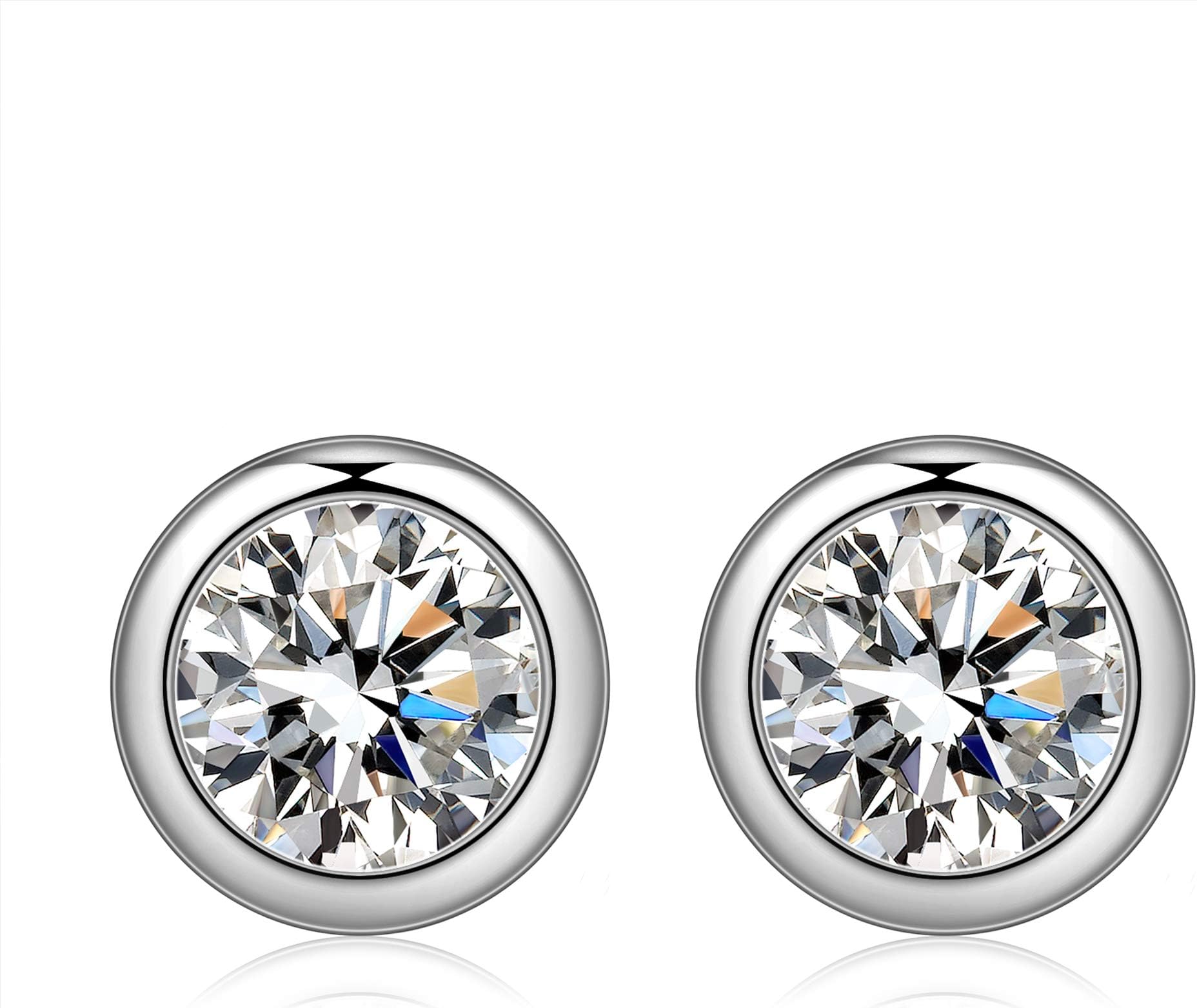 jiamiaoi 18K Gold 3.5 cttw Diamond Stud Earrings 925 Sterling Silver Halo Earrings Round Brilliant Cubic Zirconia Stud Earrings Nickel-Free Hypoallergenic Studs Earrings for Women/Men - Sapphire, Ruby