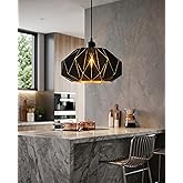 Omgomne Industrial Black Pendant Lights Kitchen Island 11.8inch | Metal Dome Hanging Lighting Fixture E26 Modern Wire Cutting Hollow Out for Dining Living Room Bar Counter Restaurant